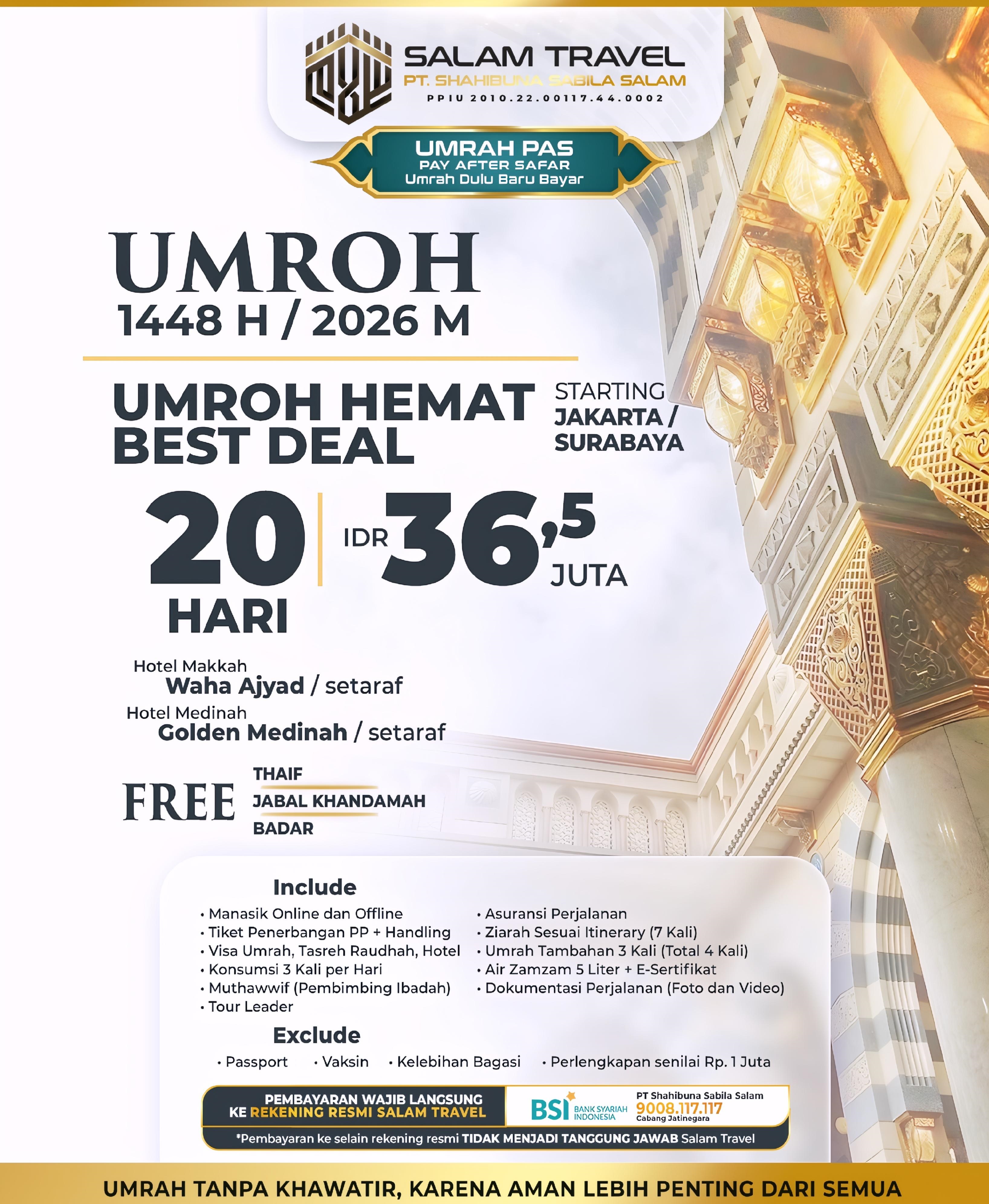 Paket Umroh Hemat 20 Hari keberangkatan Jakarta